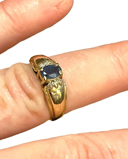 Vintage 10k gold sapphire diamond womens ring