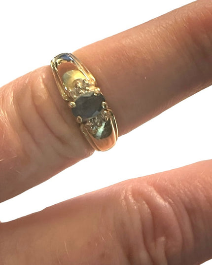 Vintage 10k gold sapphire diamond womens ring