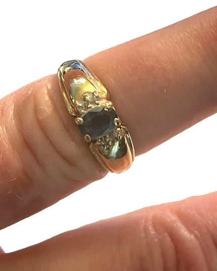 Vintage 10k gold sapphire diamond womens ring