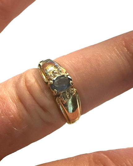 Vintage 10k gold sapphire diamond womens ring