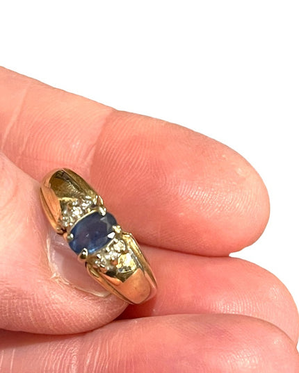 Vintage 10k gold sapphire diamond womens ring