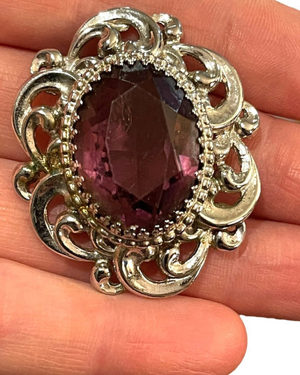Vintage sterling silver Danecraft large purple crystal pendant