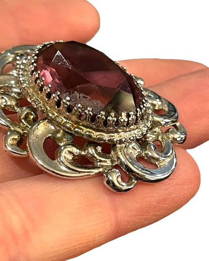 Vintage sterling silver Danecraft large purple crystal pendant