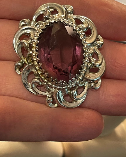 Vintage sterling silver Danecraft large purple crystal pendant