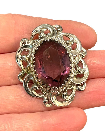 Vintage sterling silver Danecraft large purple crystal pendant