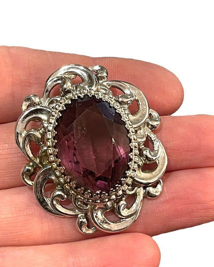 Vintage sterling silver Danecraft large purple crystal pendant