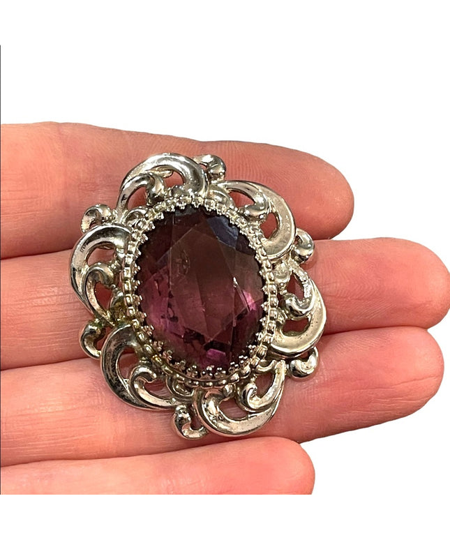Vintage sterling silver Danecraft large purple crystal pendant