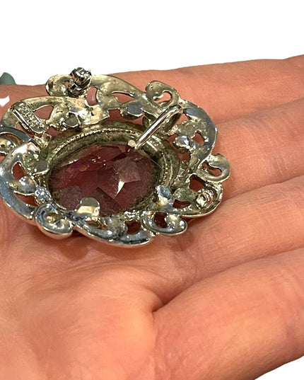 Vintage sterling silver Danecraft large purple crystal pendant