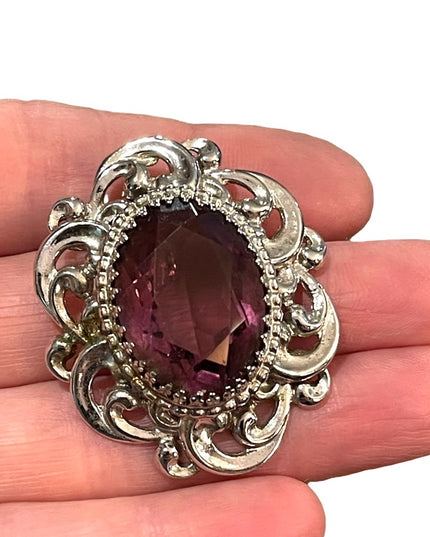 Vintage sterling silver Danecraft large purple crystal pendant