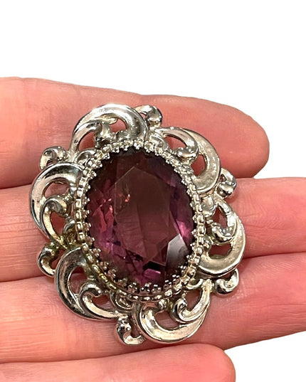 Vintage sterling silver Danecraft large purple crystal pendant