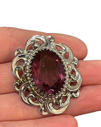 Vintage sterling silver Danecraft large purple crystal pendant