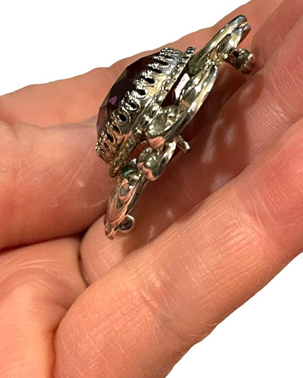 Vintage sterling silver Danecraft large purple crystal pendant
