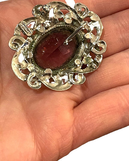 Vintage sterling silver Danecraft large purple crystal pendant