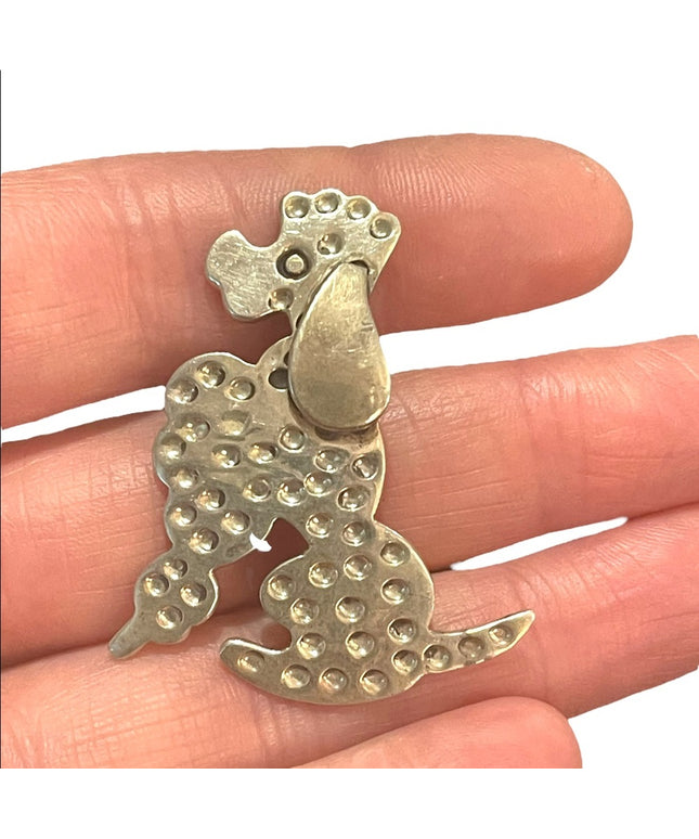 Vintage sterling silver 925 Textured poodle brooch Mexico