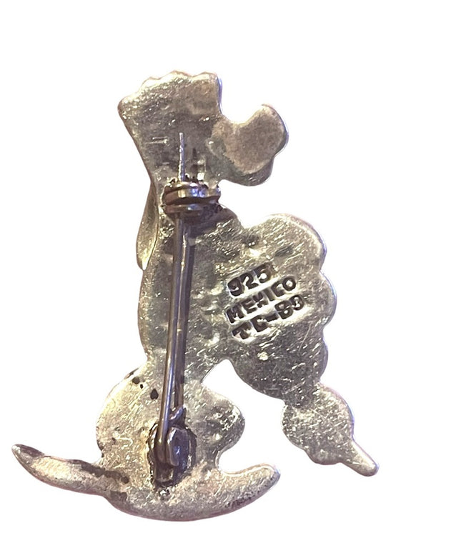 Vintage sterling silver 925 Textured poodle brooch Mexico