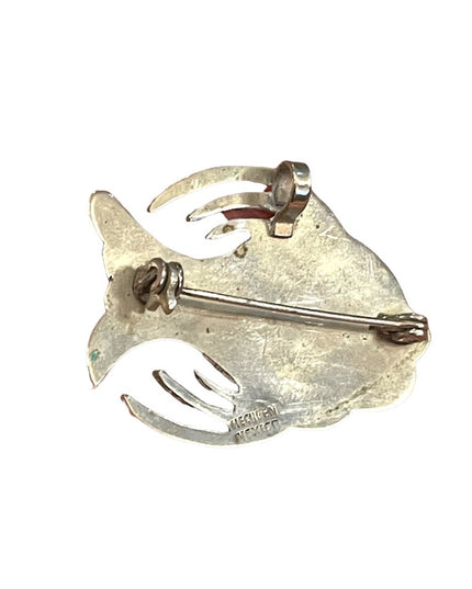 Vintage sterling silver 925 Mexico enameled fish brooch pendant