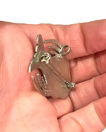 Vintage sterling silver 925 Mexico enameled fish brooch pendant