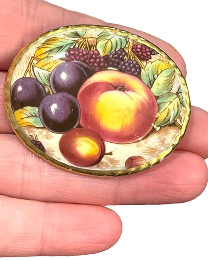 Vintage Ceramic hand painted fruit cameo brooch
