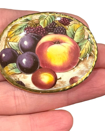 Vintage Ceramic hand painted fruit cameo brooch