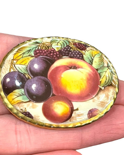 Vintage Ceramic hand painted fruit cameo brooch