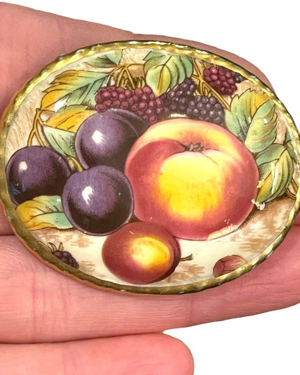 Vintage Ceramic hand painted fruit cameo brooch