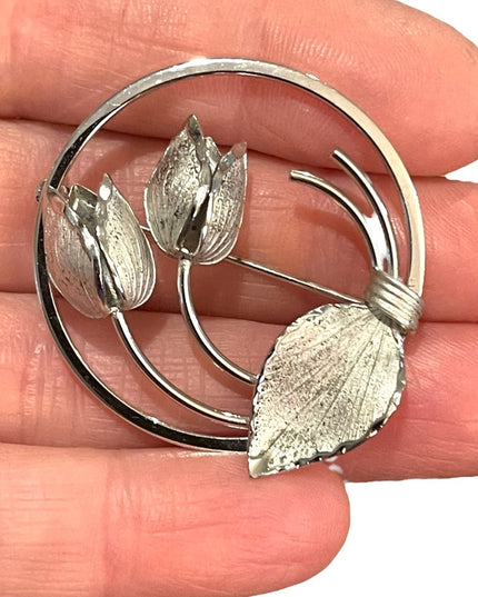 Vintage 1960s Boyd Bond Sterling silver 925 Roses flower infinity brooch