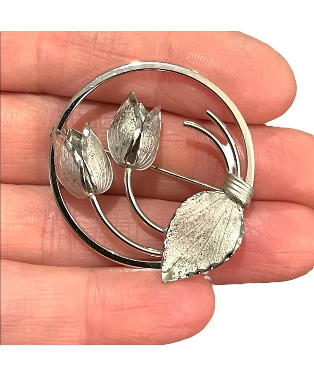 Vintage 1960s Boyd Bond Sterling silver 925 Roses flower infinity brooch