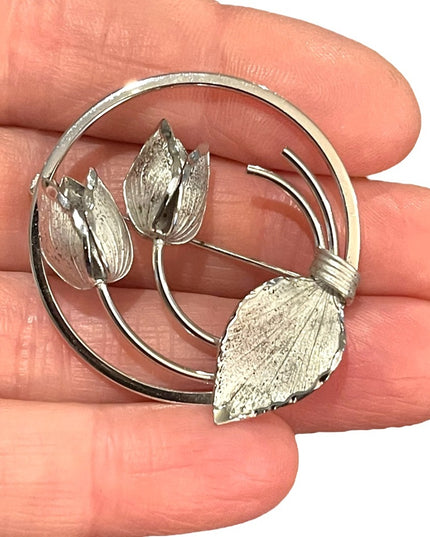 Vintage 1960s Boyd Bond Sterling silver 925 Roses flower infinity brooch