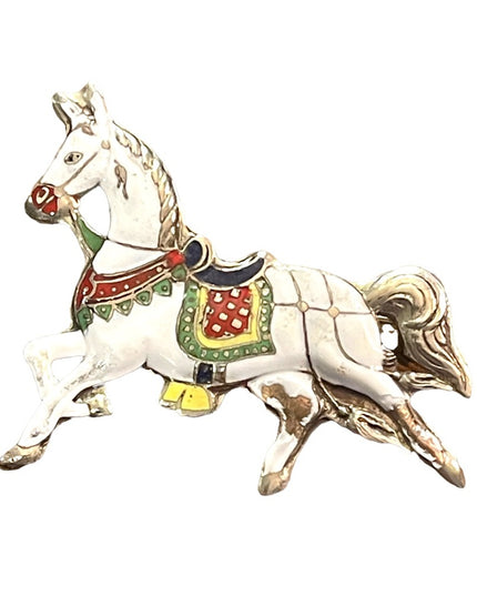 Vintage 1940s Enameled royal horse brooch sterling silver 925