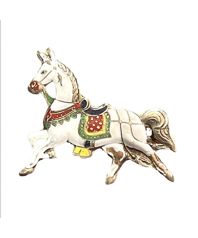 Vintage 1940s Enameled royal horse brooch sterling silver 925