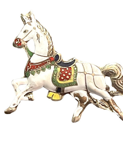 Vintage 1940s Enameled royal horse brooch sterling silver 925