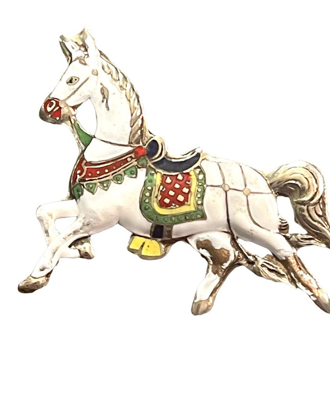 Vintage 1940s Enameled royal horse brooch sterling silver 925