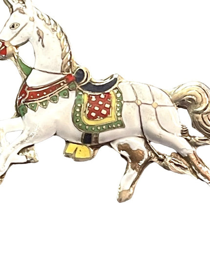Vintage 1940s Enameled royal horse brooch sterling silver 925