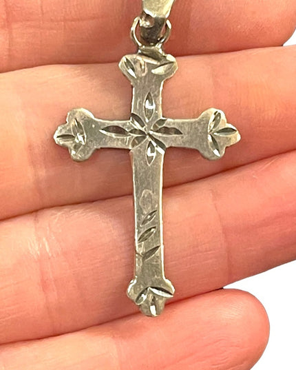 Antique Handmade sterling silver etched cross religious pendant
