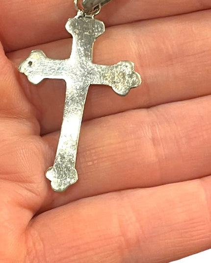 Antique Handmade sterling silver etched cross religious pendant