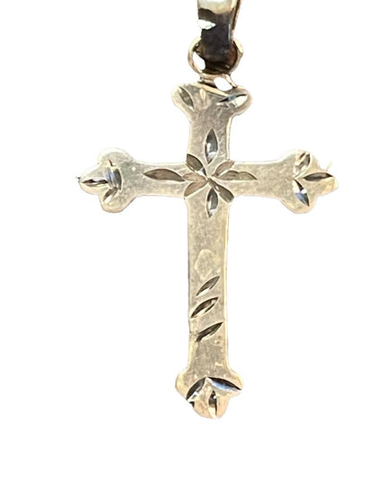 Antique Handmade sterling silver etched cross religious pendant