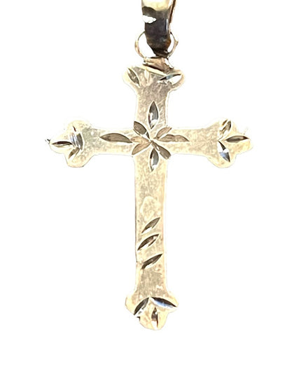 Antique Handmade sterling silver etched cross religious pendant