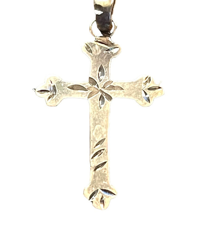 Antique Handmade sterling silver etched cross religious pendant