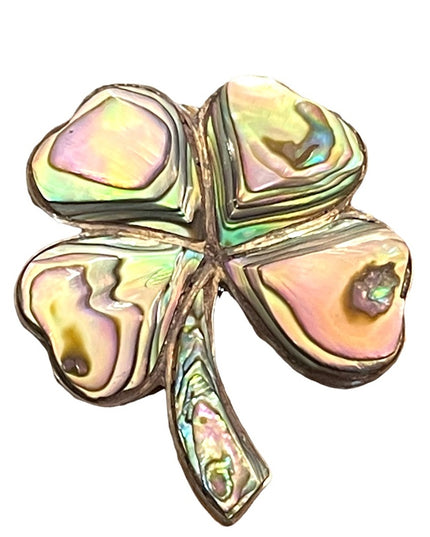 Vintage 1960s Abalone Sterling silver 925 Mexico 4 leaf clover Irish Luck brooch