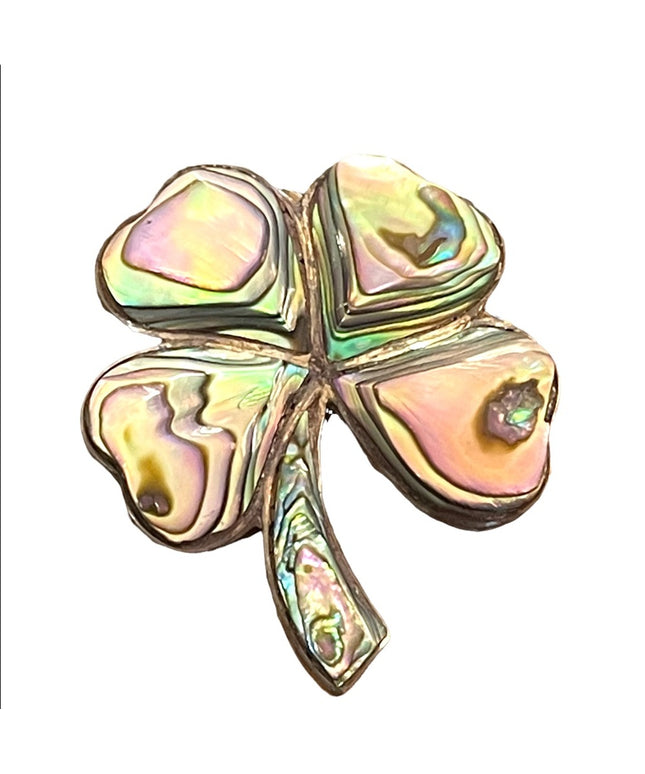 Vintage 1960s Abalone Sterling silver 925 Mexico 4 leaf clover Irish Luck brooch