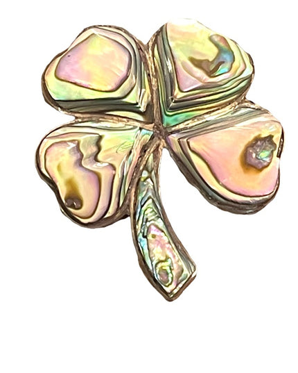 Vintage 1960s Abalone Sterling silver 925 Mexico 4 leaf clover Irish Luck brooch