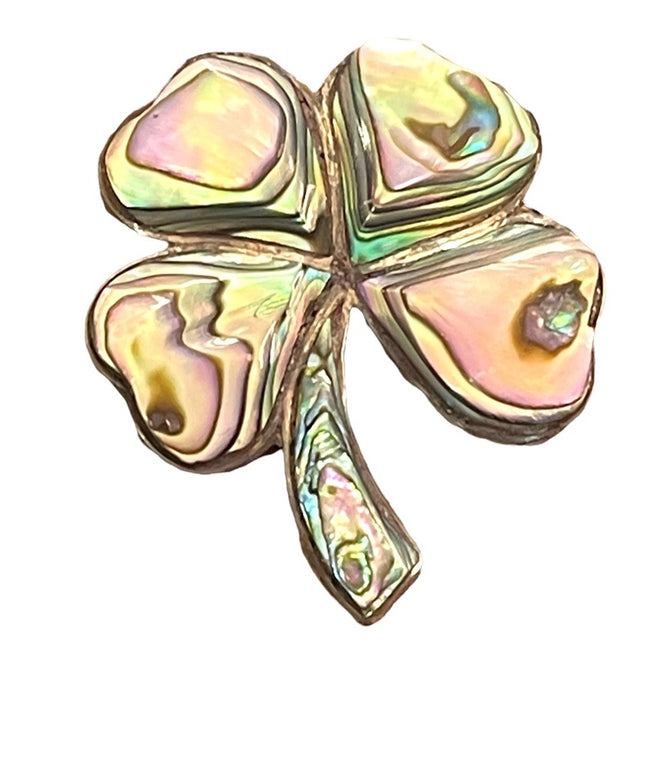 Vintage 1960s Abalone Sterling silver 925 Mexico 4 leaf clover Irish Luck brooch