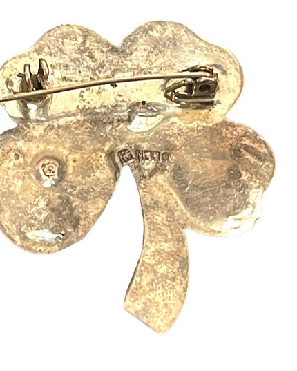Vintage 1960s Abalone Sterling silver 925 Mexico 4 leaf clover Irish Luck brooch