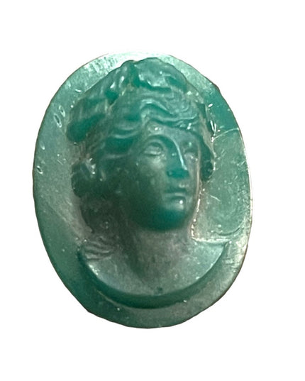 Antique Green agate glass carved rare Unset unframed high relief cameo