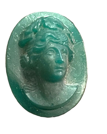 Antique Green agate glass carved rare Unset unframed high relief cameo