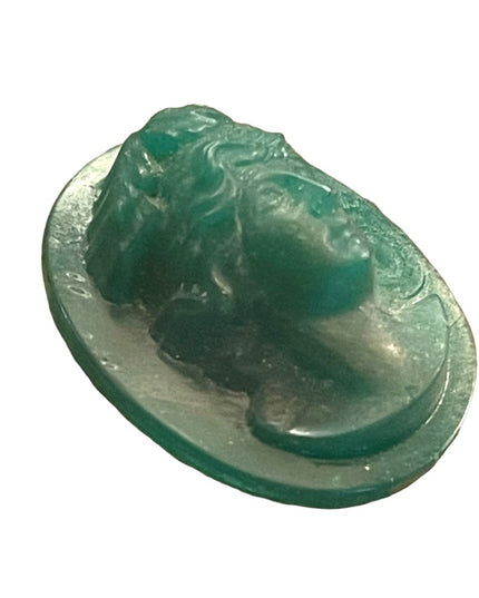 Antique Green agate glass carved rare Unset unframed high relief cameo