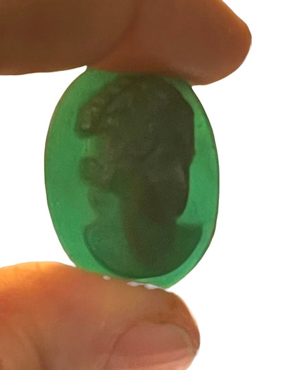 Antique Green agate glass carved rare Unset unframed high relief cameo