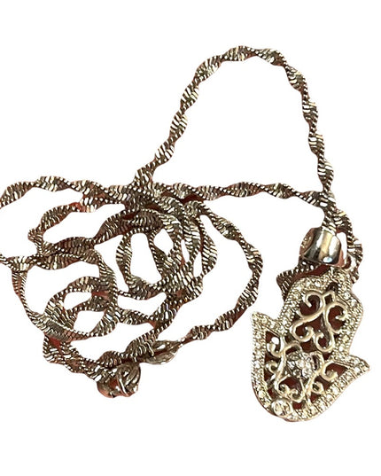 Sterling silver 925 crystal Hand of Fatima Hamza Pendant necklace