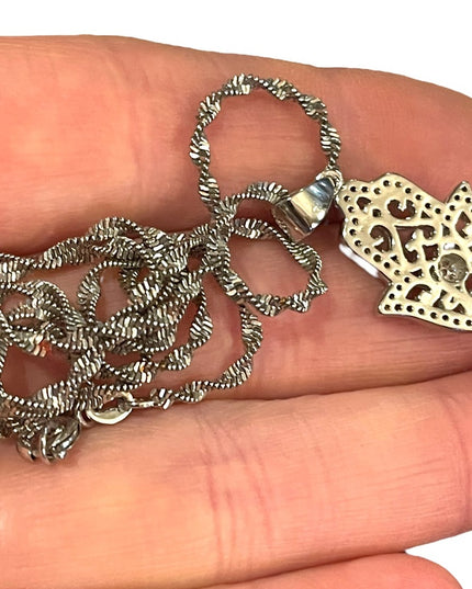 Sterling silver 925 crystal Hand of Fatima Hamza Pendant necklace