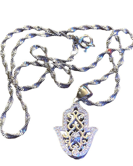 Sterling silver 925 crystal Hand of Fatima Hamza Pendant necklace